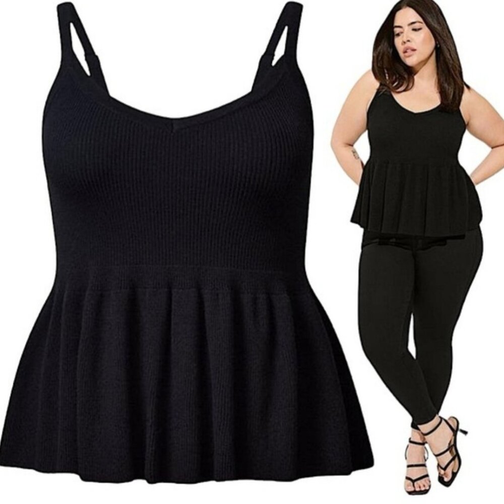 Torrid 6 6X 30 Ribbed Pullover Peplum Tank Sweater Top Deep Black NWT NEW Career